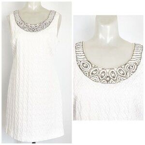 Adrianna Papell Embellished Crepe White textured Sheath Dress size 6P